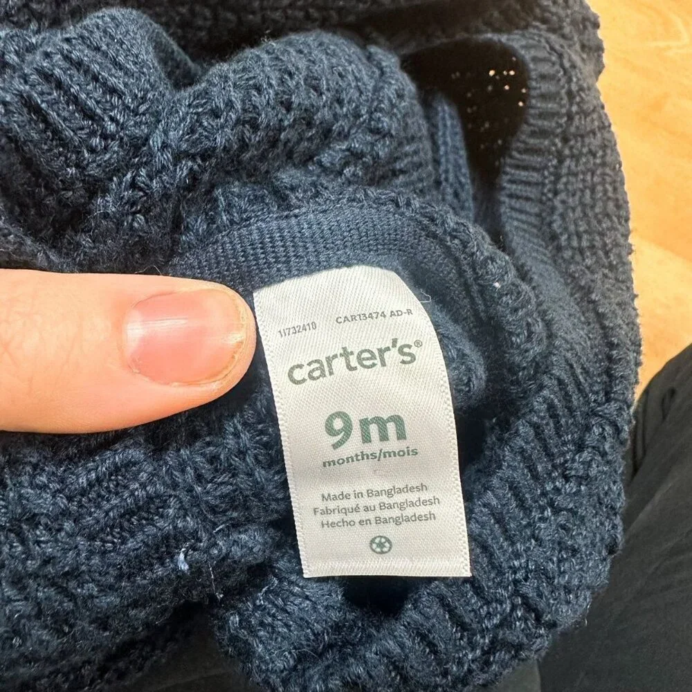 NWT Carters Navy Blue Knit Bear Sweater Baby Size 9M NEW